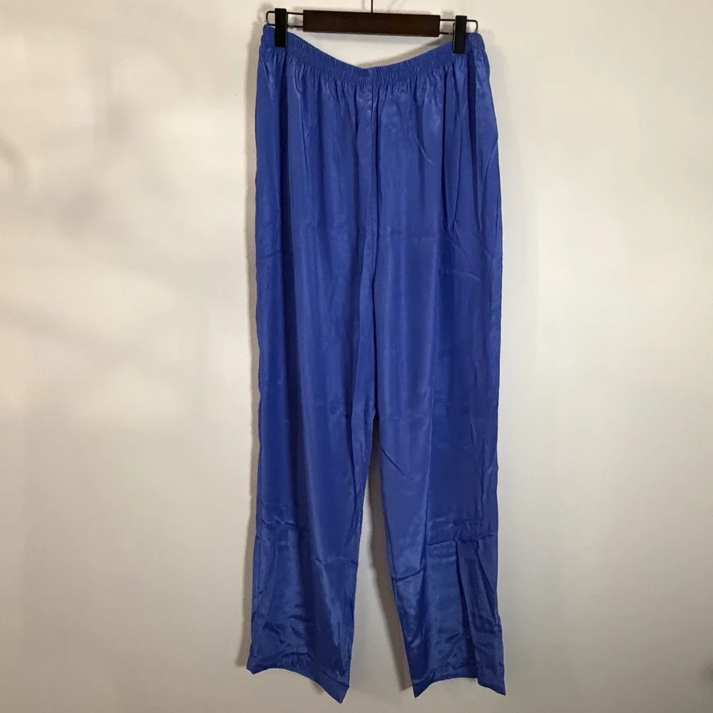 Victoria Secret 2 Piece Purple Satin Pajama Set Women's L Button Up Top & Pants